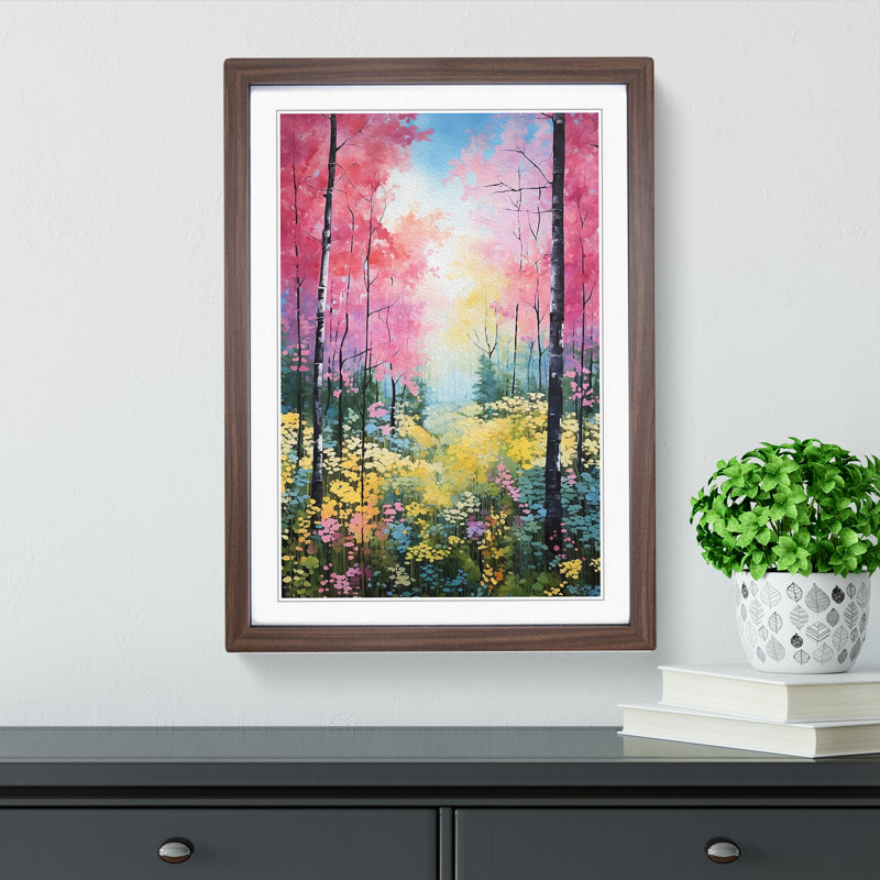 Spring Forest Colour Field - Single Picture Frame Print on Wood, 64cm H x 46cm W x 2cm D, Walnut Framed