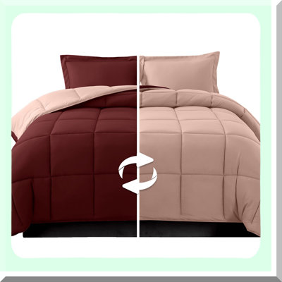 Luxury Comforter Set - Reversible All Season Cozy Soft Down Alternative - Quilted Box Stitched Duvet Insert - 4 Corner Tabs - Shams