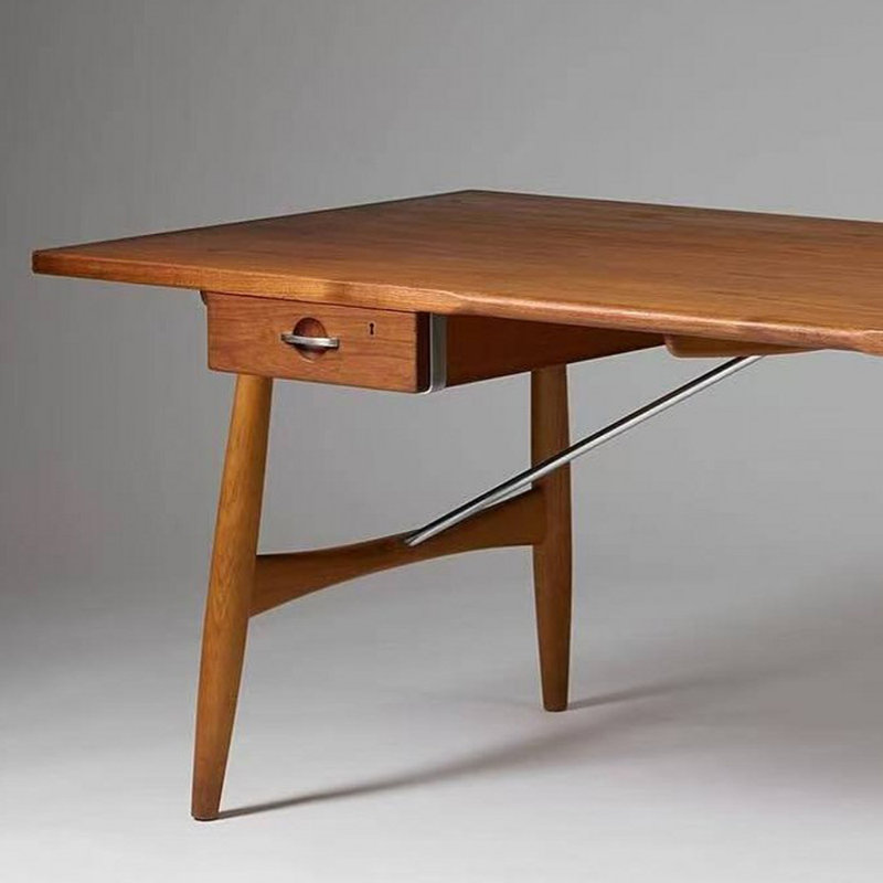 Bureau d'écriture en bois de frêne rétro, H 29,52 po x l 70,86 po x P 31,49 po