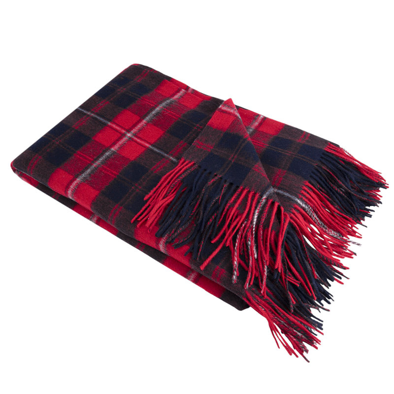 Mackellar 100% Natural Wool Throw, Gray/Red/Black Plaid