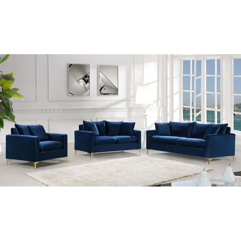 Naomi 81.5" Velvet Square Arm Sofa, Navy Velvet
