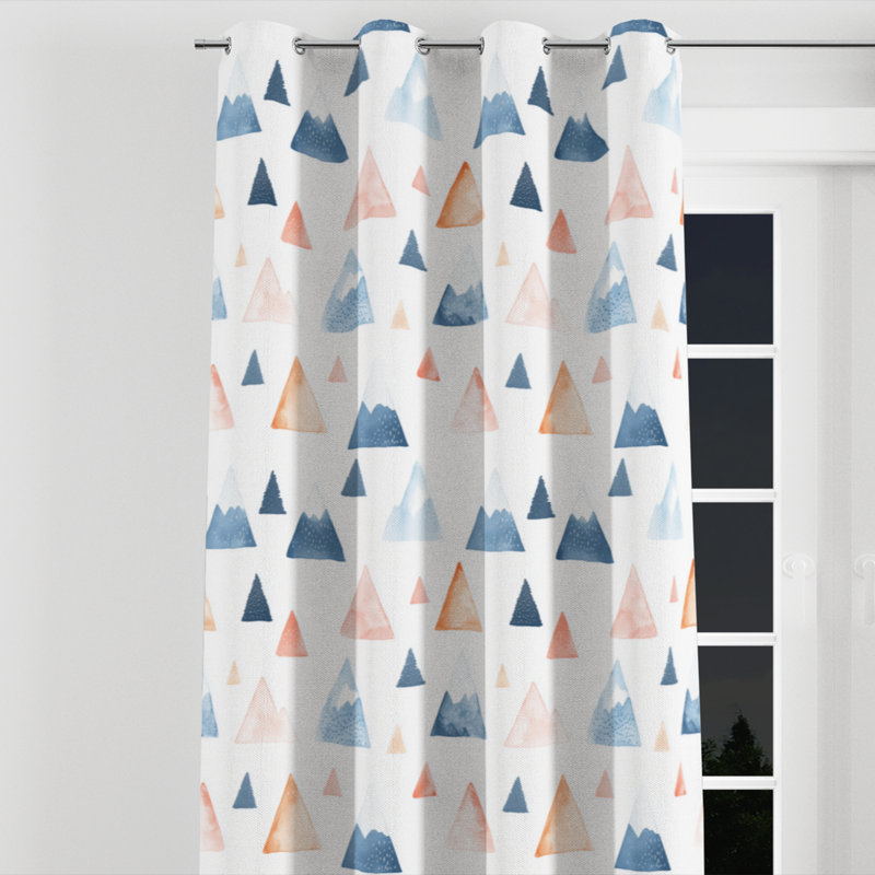 Kids Geometric Blackout Curtains - Landscape Mini Mountains Grommet Curtain - 1 Panel, 52" W x 108" L, Silver Grommets