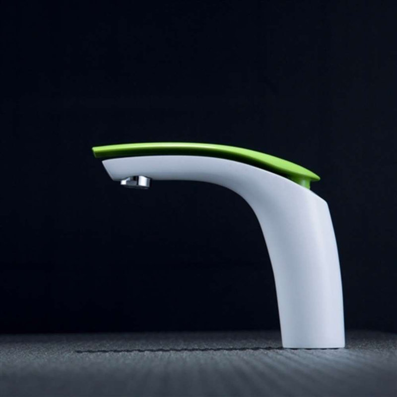 Robinet de lavabo pour salle de bain Rio Jaune - Finition blanche et chrome avec poignée simple