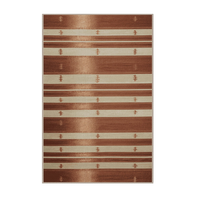  Tapis ivoire lavable rayé en cuivre, Rectangulaire 2 pi x 3 pi