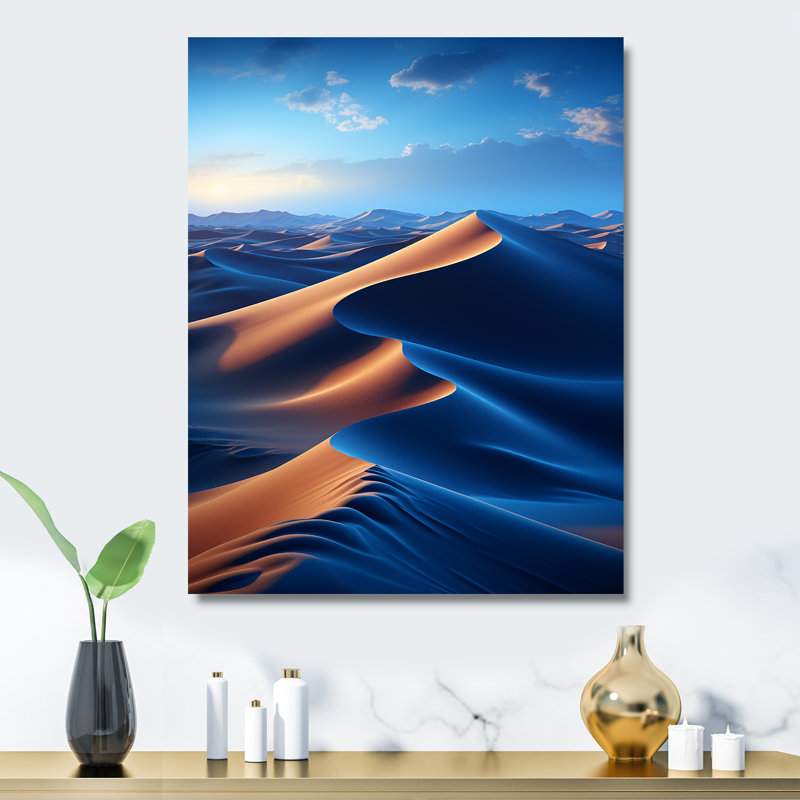 «Blue Nocturnal Desert Dunes II», art mural désert en métal, H 20 po x l 12 po x P 1 po