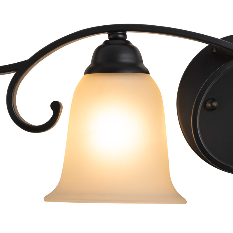 Luminaire de meuble-lavabo rétro noir mat à 2 lumières 21,42 po, applique de style campagnard avec abat-jour en verre en forme de cloche givrée, applique murale en fer rustique pour entrée de chambre à coucher miroir