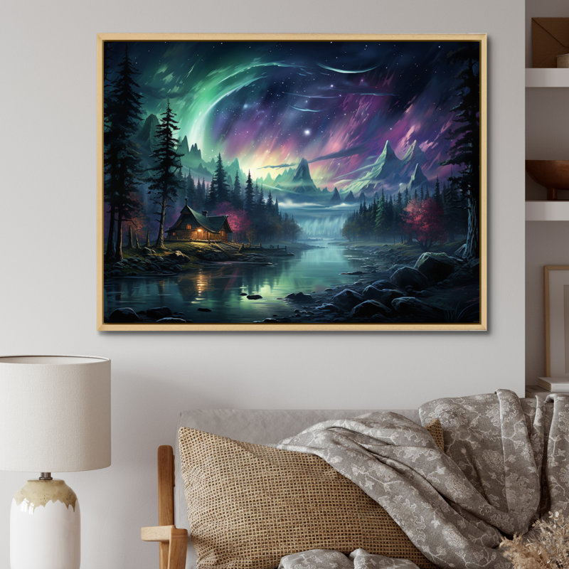 Impression sur toile «Northern Lights Ethereal Enchantment I», Cadre naturel flottant, H 30 po x l 40 po x P 1,5 po