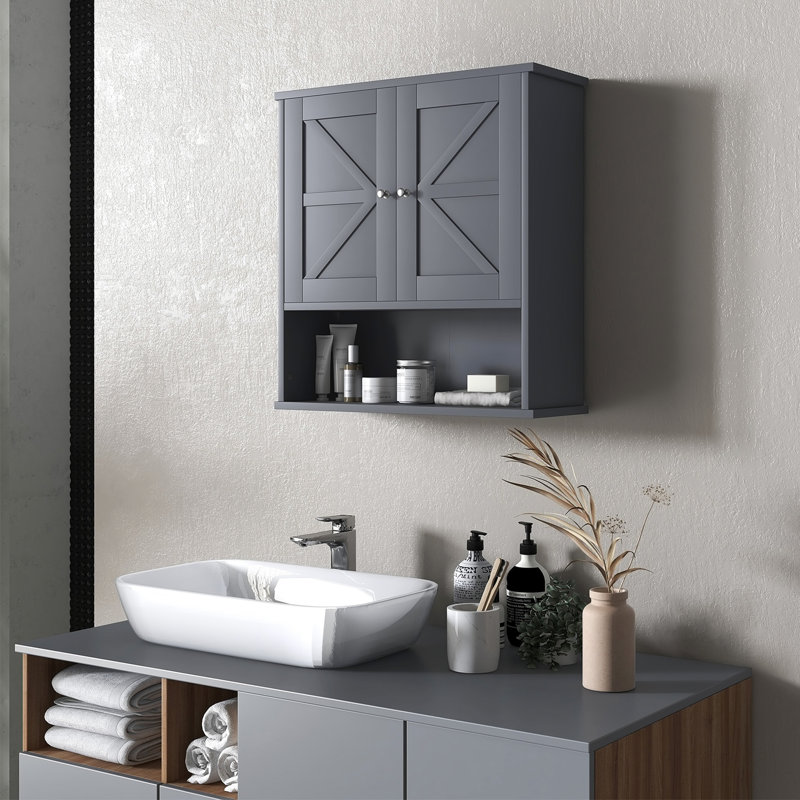 Armoire murale Kleankin Farmhouse, armoire à pharmacie murale avec tablette ouverte et tablette réglable, rangement pour salle de lavage
