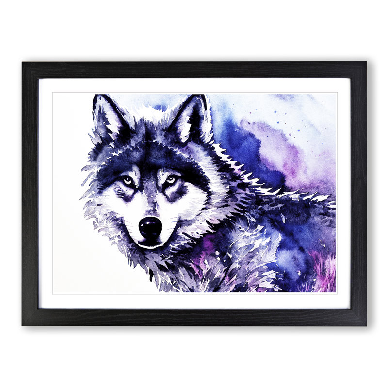 XH1022-10265X Wolf In Watercolour Abstract - Single Picture Frame Painting, 46cm H x 64cm W x 2cm D, Black Framed