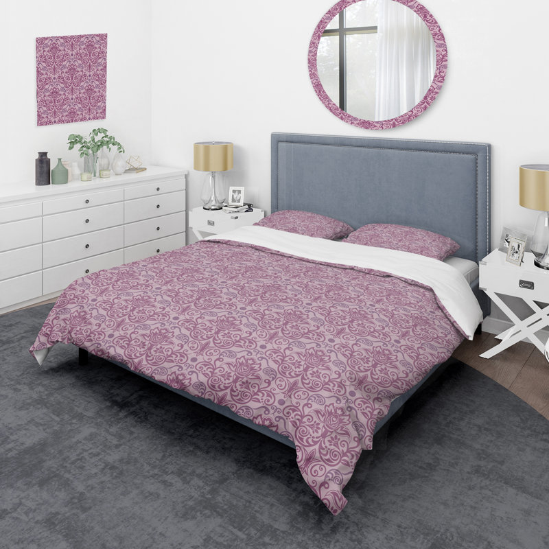 Ensemble de housse de couette en microfibre rose / rose foncé 3 pièces, Housse de couette pour grand lit et 2 taies décor