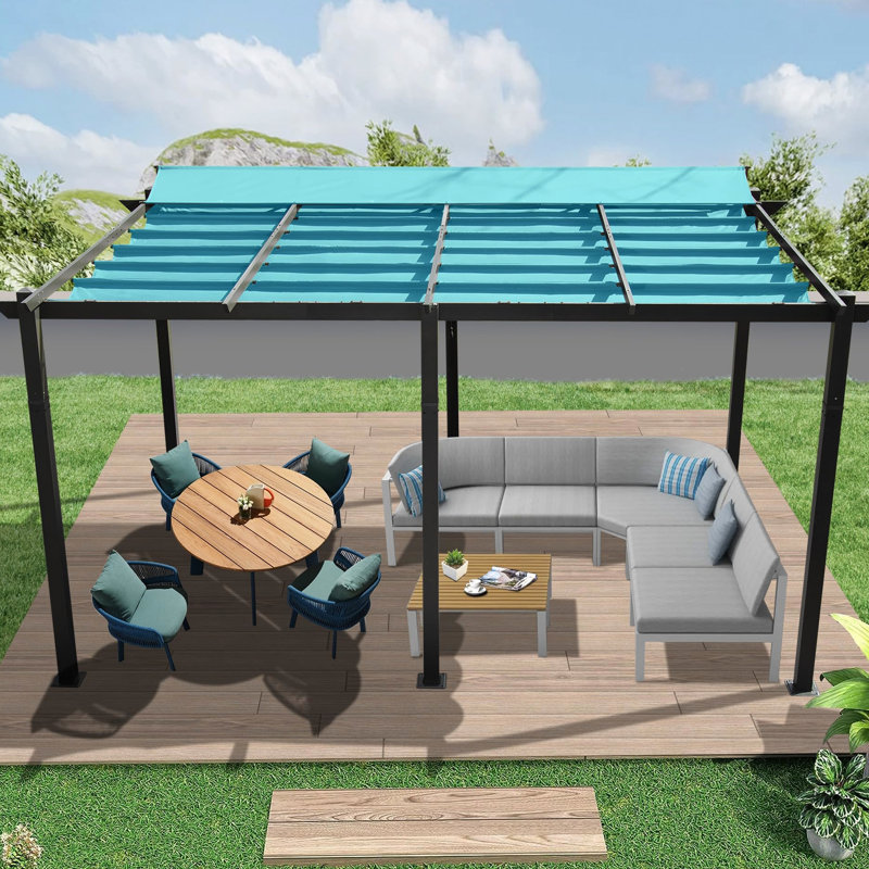 Pergola rétractable d'extérieur 11 x 16 pi avec abri de jardin en aluminium pour terrasse