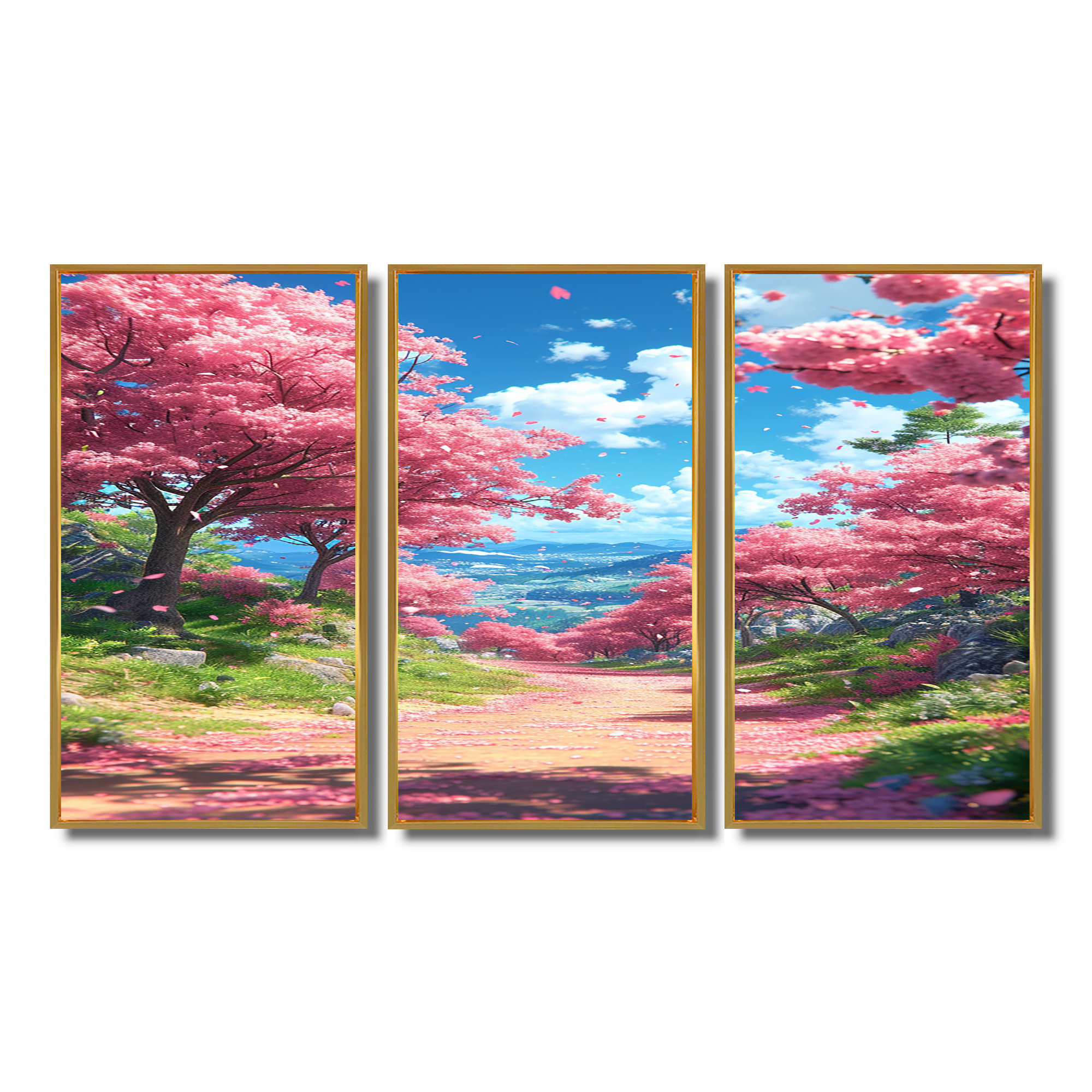 Lark Manor Country Road Pink Cherry Blossoms - Countryside Wall Art ...