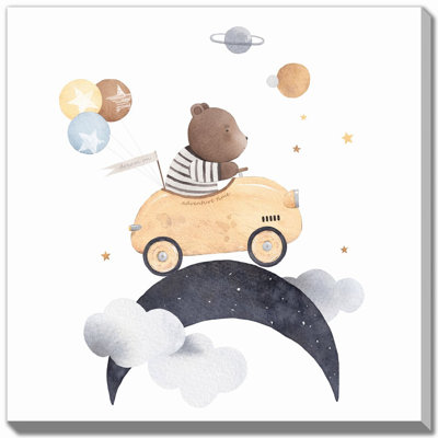 Teddy Bear Rides To The Moon Canvas Wall Art