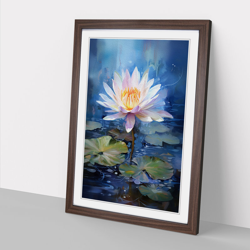 Water Lily Gestural - Framed Print, 46cm H x 34cm W x 2cm D, Walnut
