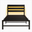 Lit plateforme noir pour chambre à coucher, cadre de lit simple en bois et métal avec charge USB intégrée et éclairage DEL-442007234