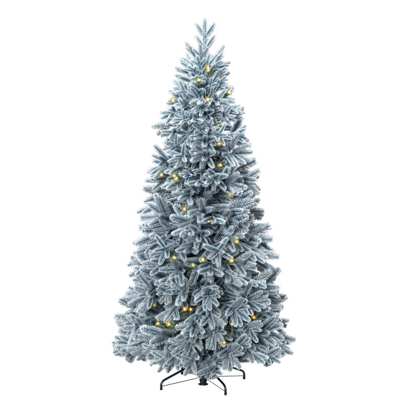 Luxury Pre-lit Faux Hinged Snowy Christmas Tree, 7 ft