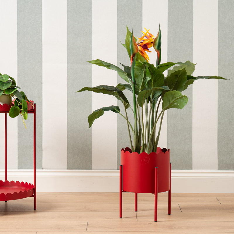 Metal Scallop Planter on Stand, Red