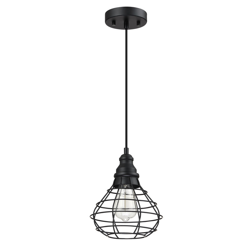 1-Light Matte Black Mini Kitchen Island Pendant