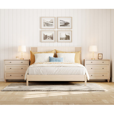Scarlett Nightstand For Bedroom With 3 Drawers, Mid Century Modern Wooden Closet Storage Organizer