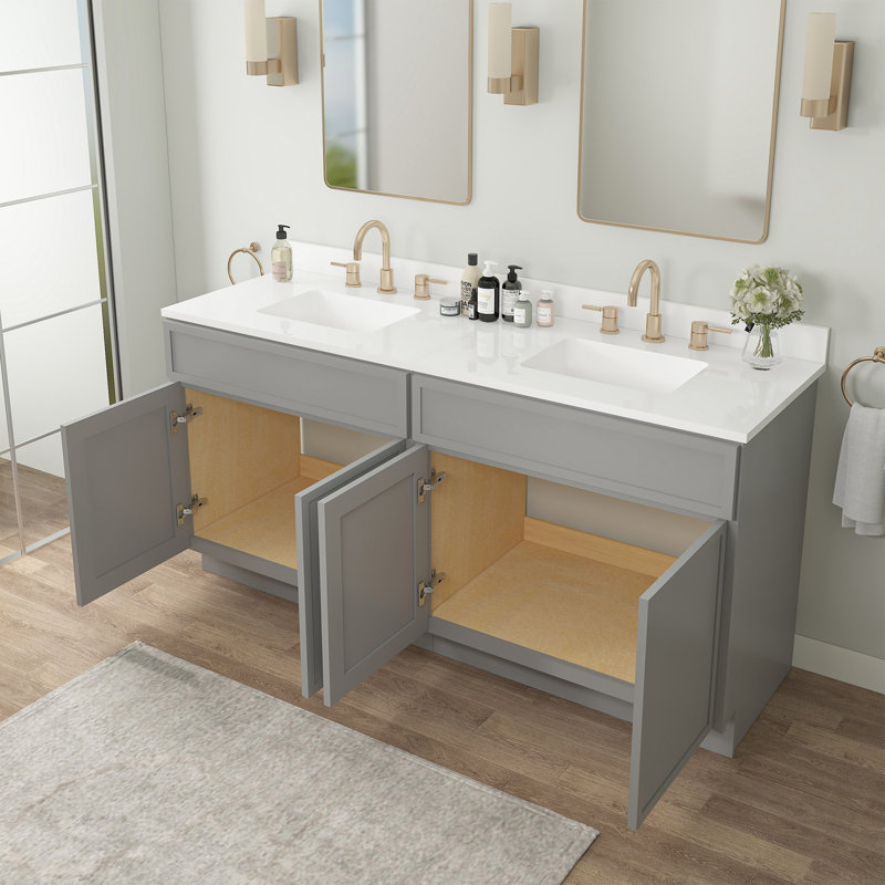 66" Double Bathroom Vanity Base Only, Gray