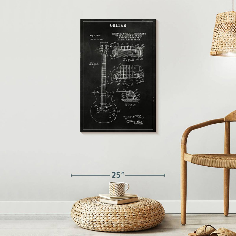 «Guitare BW», reproduction sur toile, H 30 po x l 20 po x P 1,25 po