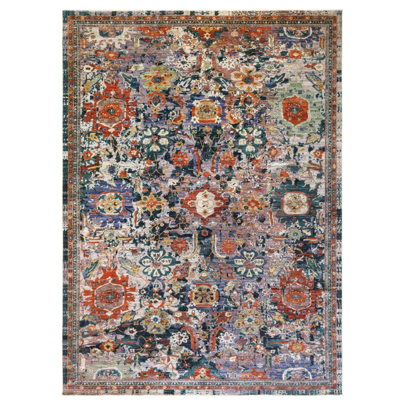 Tapis rectangulaire unique de 9 pi 10 po x 13 pi 8 po New Turkmen