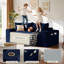 Canapé-lit convertible sans dossier en velours côtelé de 195 cm (77 po) avec porte-gobelets et poches latérales, bleu-1304551459
