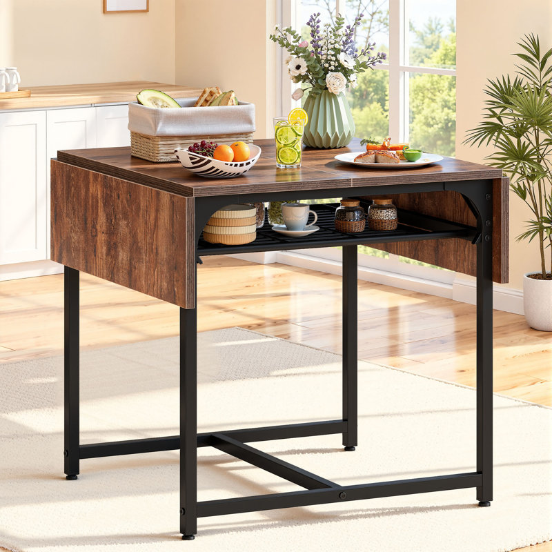 Dining Table for 2-6,Extendable Drop Leaf Table with Storage Rack, 120 x 78 x 75cm, Brown
