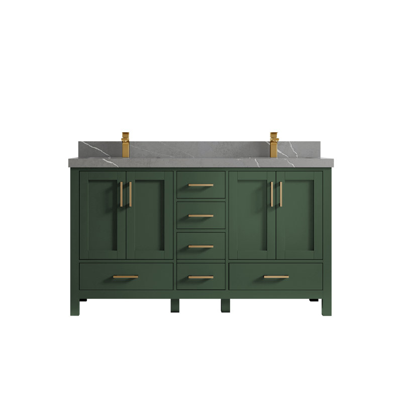 Ensemble de meuble-lavabo double 60 po Malibu, Quartz gris Piatra
