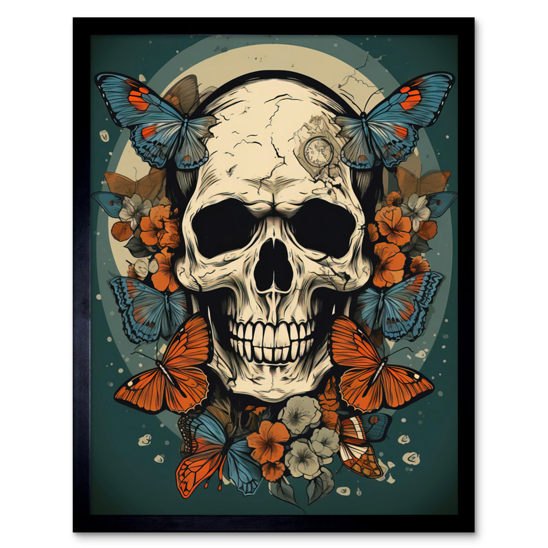 Motala Skull Moths Old School USA Tattoo Ink Body Rockabilly Americana 50s - Single Picture Frame Art Prints