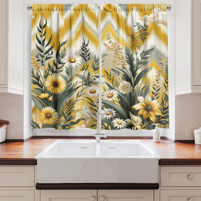 Floral Eucalyptus Kitchen Curtain, 55" W x 45" L