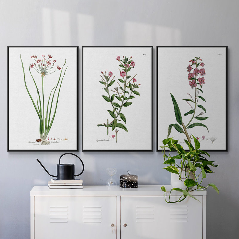" Rose Botanical I " 3 - Pieces, H 40 po x l 90 po x P 2 po, Noir