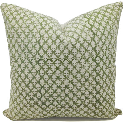 Fabdivine Pink City Green Cotton Block Printed Pillow Cover Handmade Natural Cushion 20x20 Inch