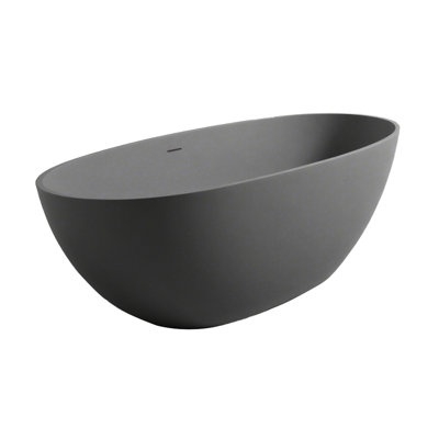 Baignoire de trempage autoportante faite à la main 65 po gris mat, matériau de surface solide, baignoire relaxante, bonde à vidange rapide avec bonde escamotable, chaude à chair, chambre intérieure spacieuse