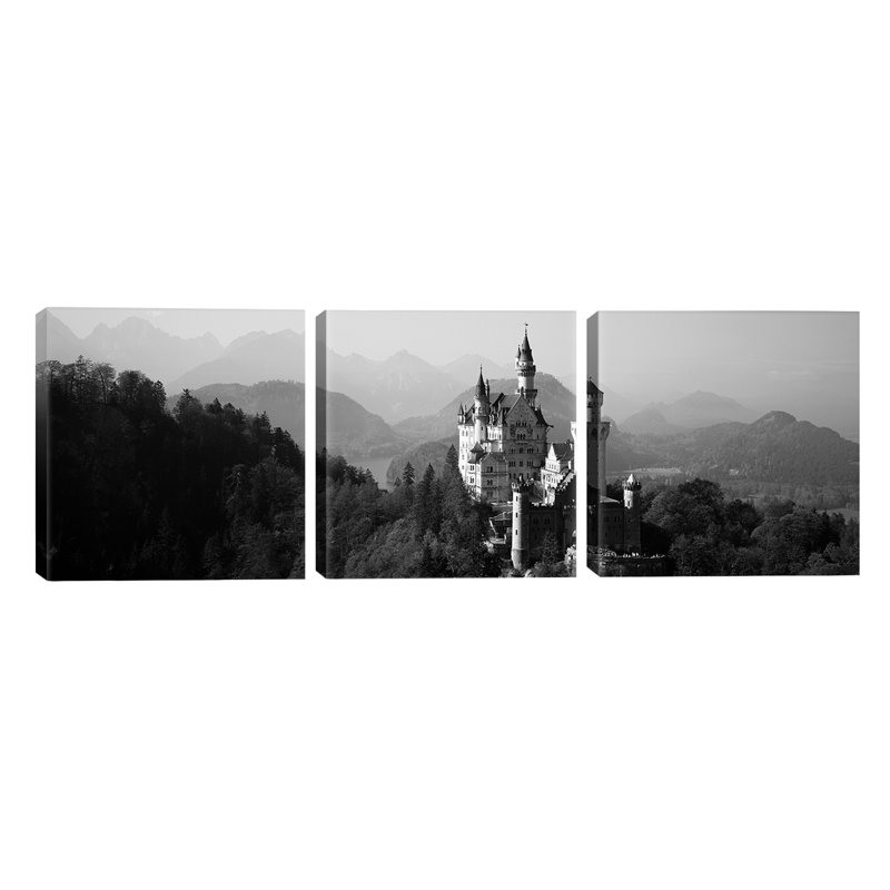 Castle On A Hill, Neuschwanstein Castle - No Frame Panoramic Print on Canvas, 30.48cm H x 91.44cm W x 1.91cm D