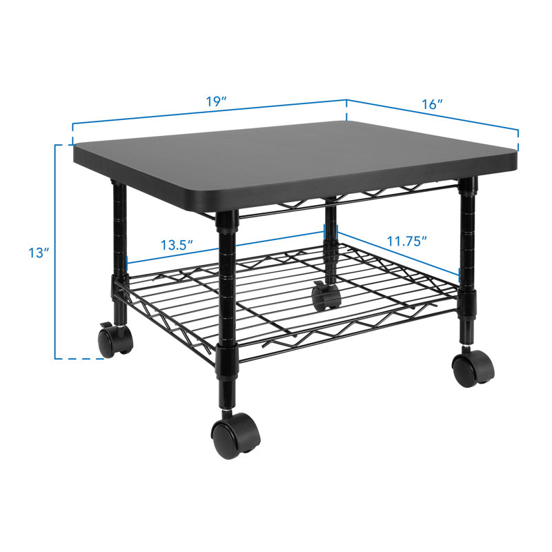 Sleek Black Steel 2-Tier Under-Desk Printer Cart with Wheels