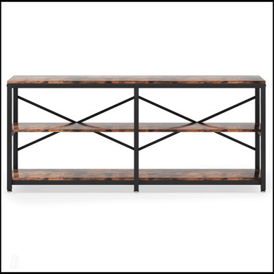 Console très longue de 70,9 pouces avec tablettes de rangement, canapé industriel à 3 niveaux pour les entrées modernes et les couloirs étroits