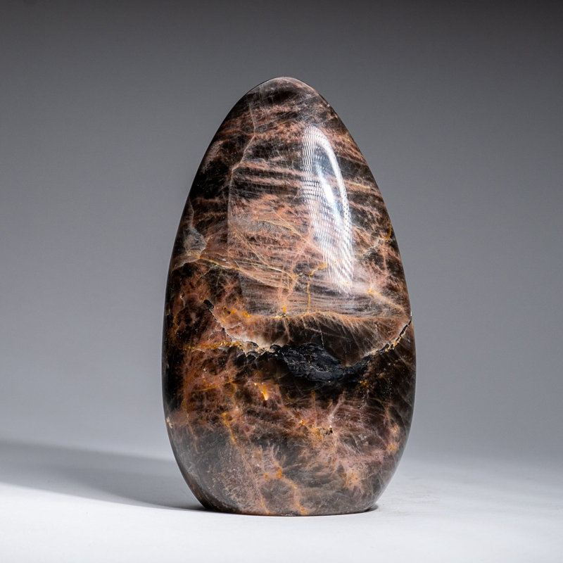 Genuine Polished Black Moonstone Freeform from Madagascar (3.2 Lbs), 6" H x 3.5" W x 1.75" D, Gray/Brown/Black