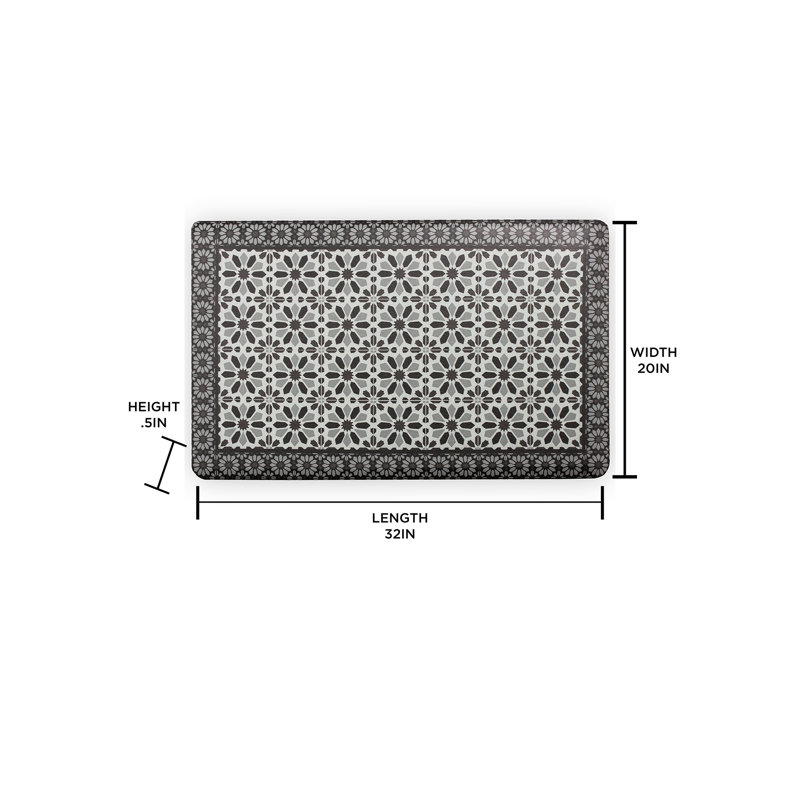 Barboza Floral Water Resistant Anti-Fatigue Non-Skid Kitchen Mat, Rectangle 1'8" x 2'8"