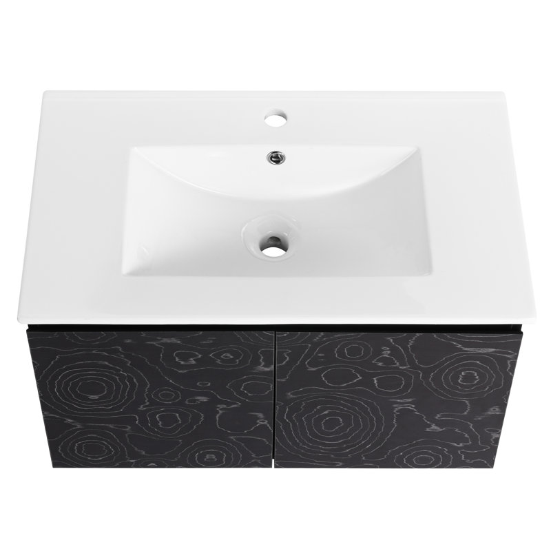 Meuble-lavabo moderne 30 po avec lavabo en céramique. Porte à fermeture en douceur. Armoire 2 portes. Noir Armoire en contreplaqué