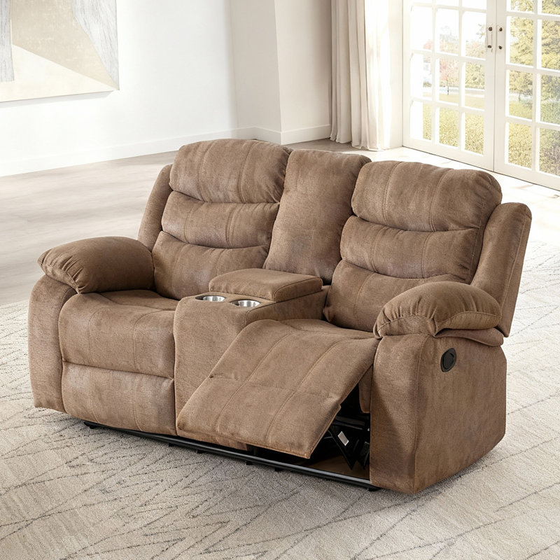 Causeuse inclinable manuelle de 70,9 po avec console de rangement et porte-gobelets: revêtement en polyester confortable