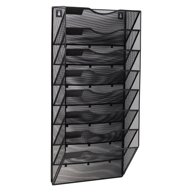  Organisateur de dossiers mural, porte-documents suspendu à 8 pochettes, fixation murale de bureau, filet métallique, noir