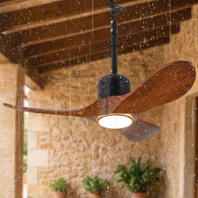 Ventilateur de plafond d'extérieur en bois massif 34 po avec télécommande, ventilateur de patio pour terrasse avec cordon d'alimentation enfichable de 16 pi et option câblée, lumière à intensité variable avec fonction mémoire