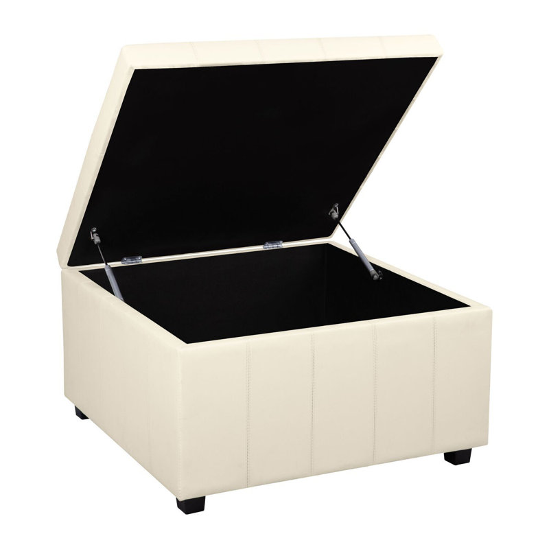 Banc de rangement avec repose-pieds Ashwika Vegan, Similicuir crème