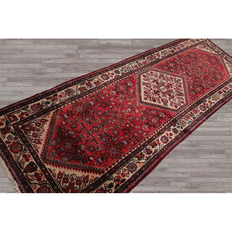 Tapis de couloir intérieur / extérieur brun / rouge / gris en laine noué à la main 3 pi 6 po x 7 pi 4 po Rishima