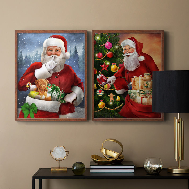«Quiet Santa», reproduction encadrée de qualité supérieure - prête à être accrochée - aucun clou requis - aucun clou requis