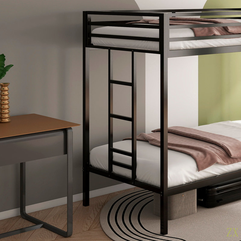 Sturdy Twin Over Twin Bunk Bed Metal For Kids And Adult, Twin Over Twin Bunk Bed With Ladder And Guardrails, Easy Climbing, Beds For Bedroom