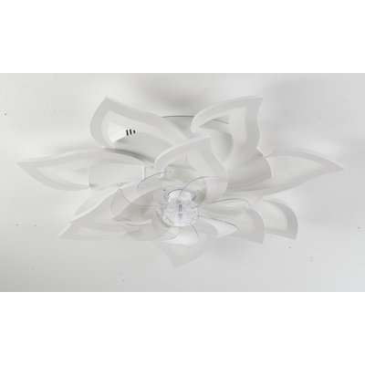 Modern Black Led Ceiling Fan With Lights, 35" Low Profile Flush Mount, Flower Design, Dimmable 3 Color Temperatures, 6-speed Quiet Motor, Remote & App Control For Bedroom Living Room Kitchen