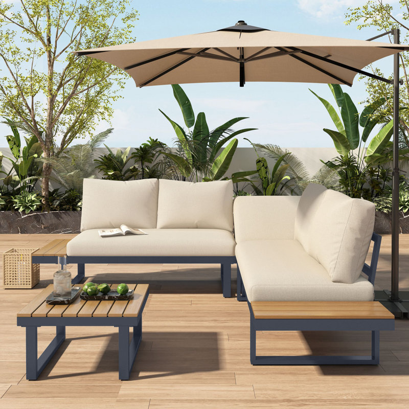 5-seat Outdoor Patio Lounge Set With Adjustable Recliners - Wpc Table, Side Shelves, Galvanized Iron Frame
