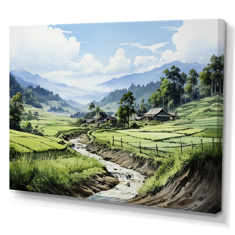 Campagne vietnamienne verte sur toile, H 34 po x l 44 po x P 1,5 po, Toile tendue